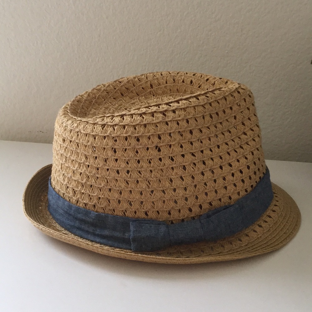Straw Fedora w/ Denim bow tie